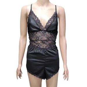 Black satin lingerie romper